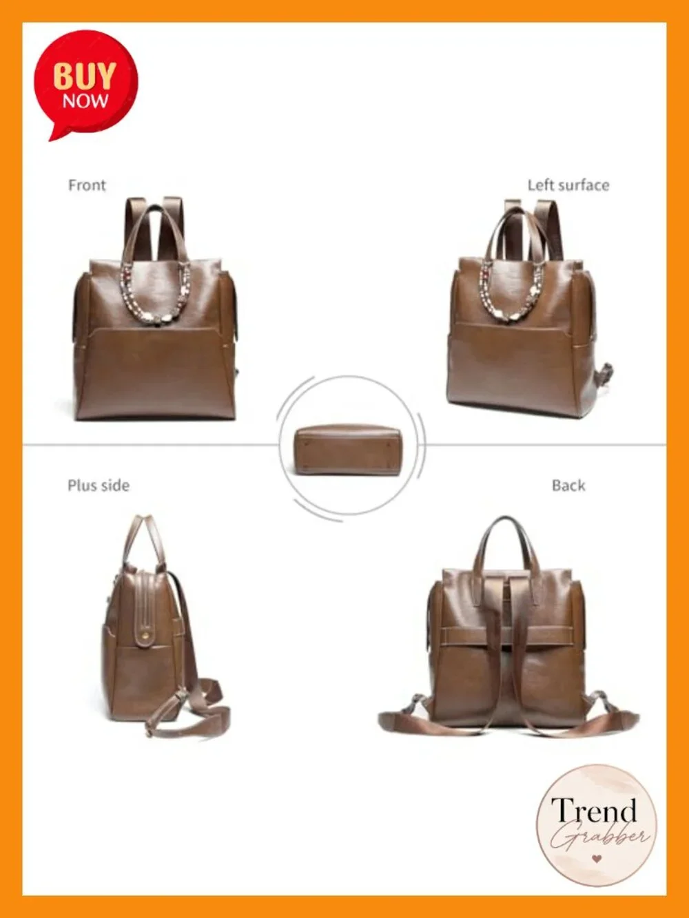 Convertible Oil Wax Leather Backpack Tote Bead Charm